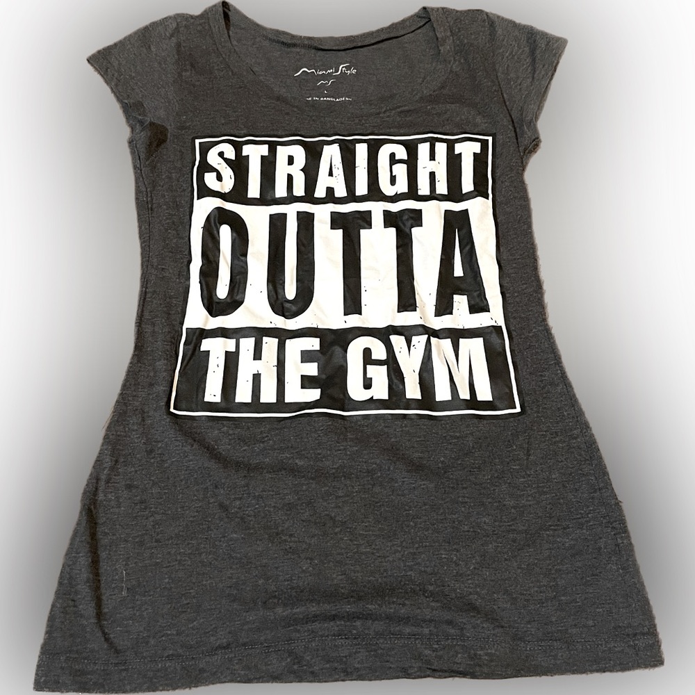 Miami Style gray white basic cotton Tshirt Straight Outta the Gym size jr large